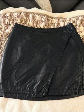 Free People Black Faux Leather Asymmetric Wrap Mini Skirt